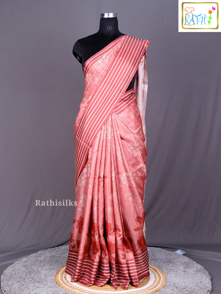 Elegant Rust Pink Synthetic Saree