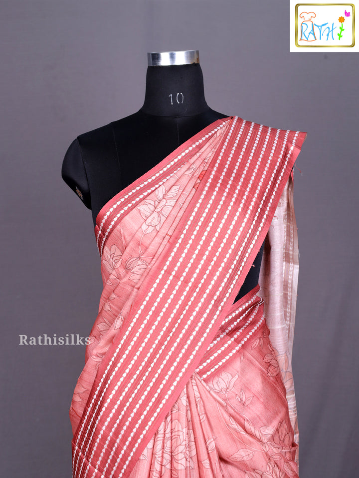 Elegant Rust Pink Synthetic Saree