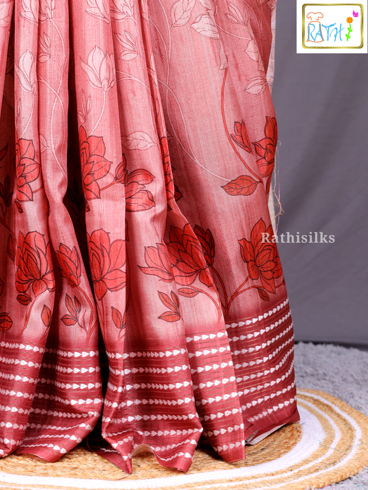 Elegant Rust Pink Synthetic Saree