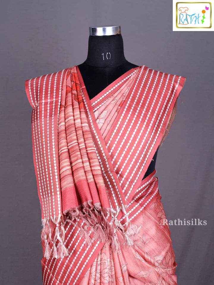 Elegant Rust Pink Synthetic Saree