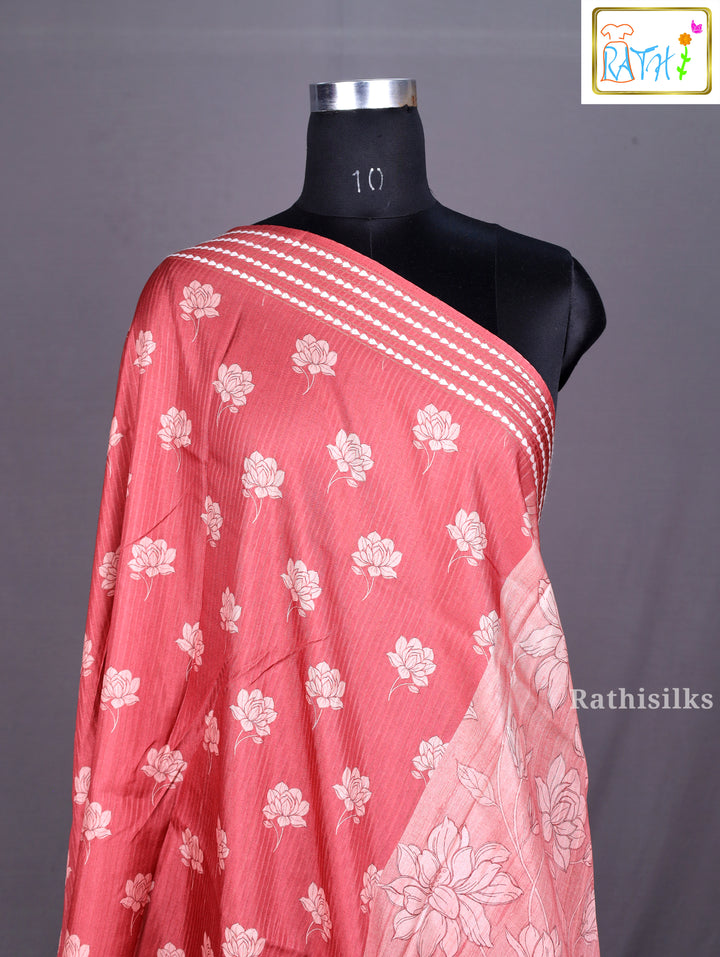 Elegant Rust Pink Synthetic Saree