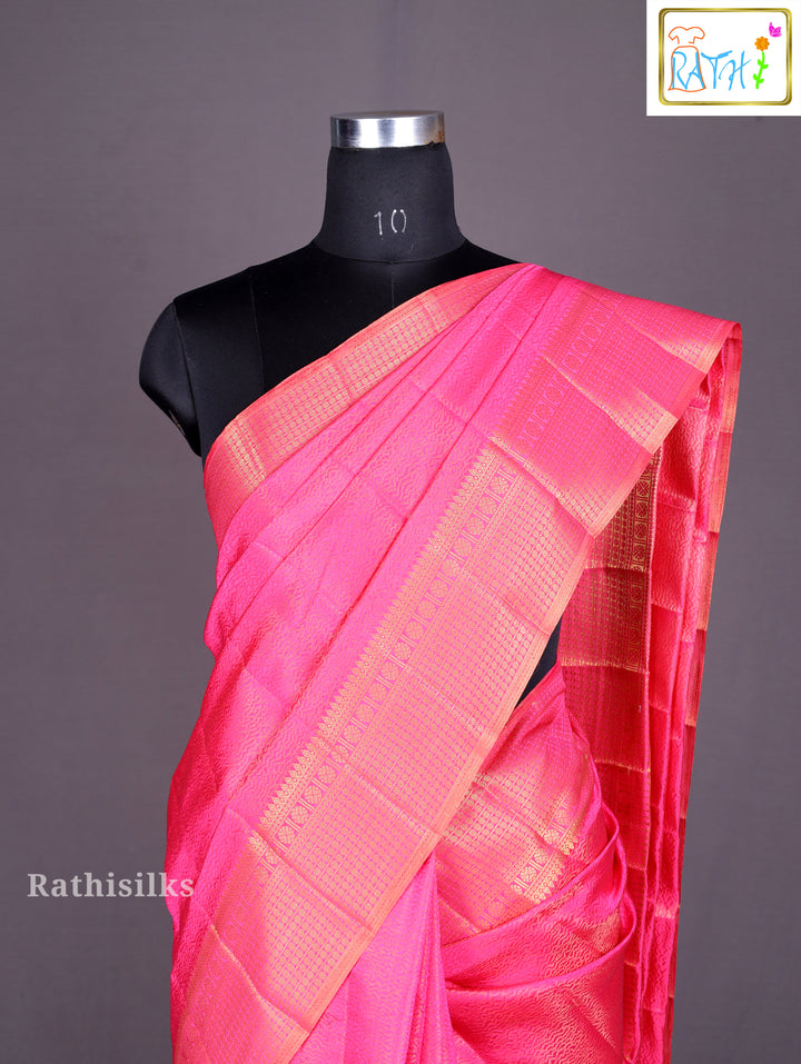 Bright Pink Art Silk Saree