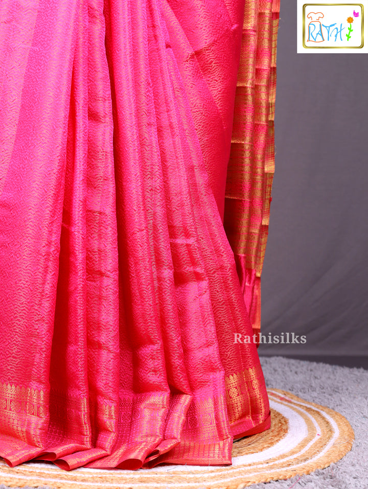 Bright Pink Art Silk Saree