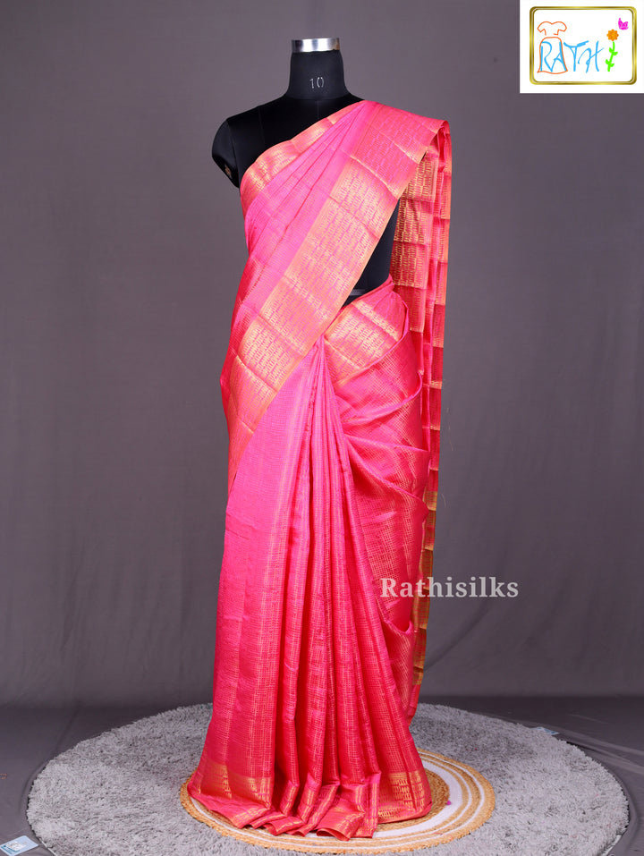 Luminous Hot Pink Woven Art Silk Saree