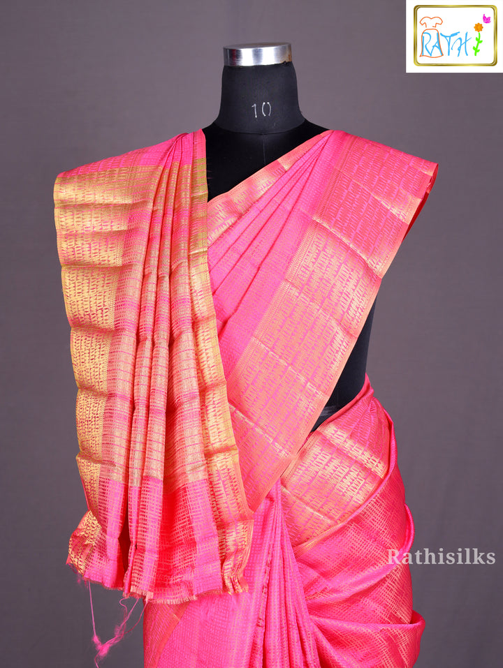Luminous Hot Pink Woven Art Silk Saree