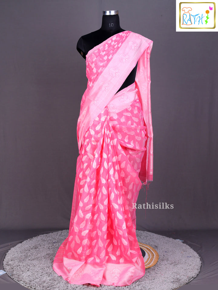 Dazzling Hot Pink Woven Synthetic Saree