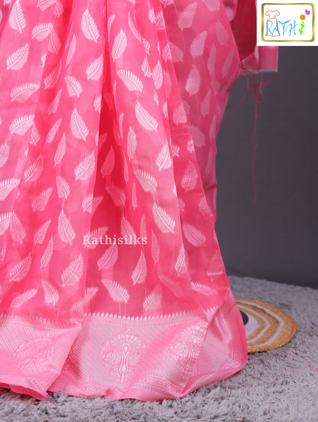 Dazzling Hot Pink Woven Synthetic Saree