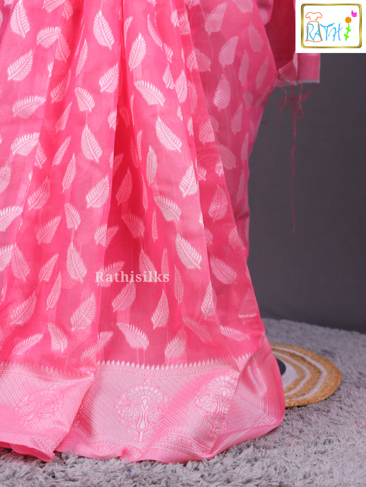 Dazzling Hot Pink Woven Synthetic Saree