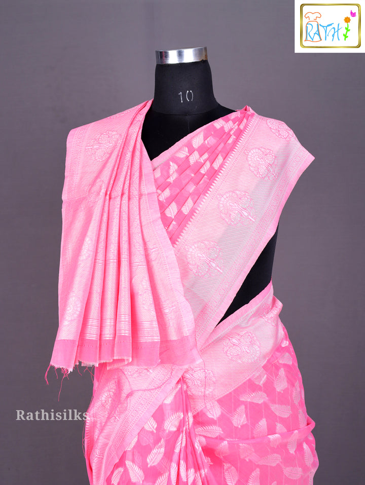 Dazzling Hot Pink Woven Synthetic Saree