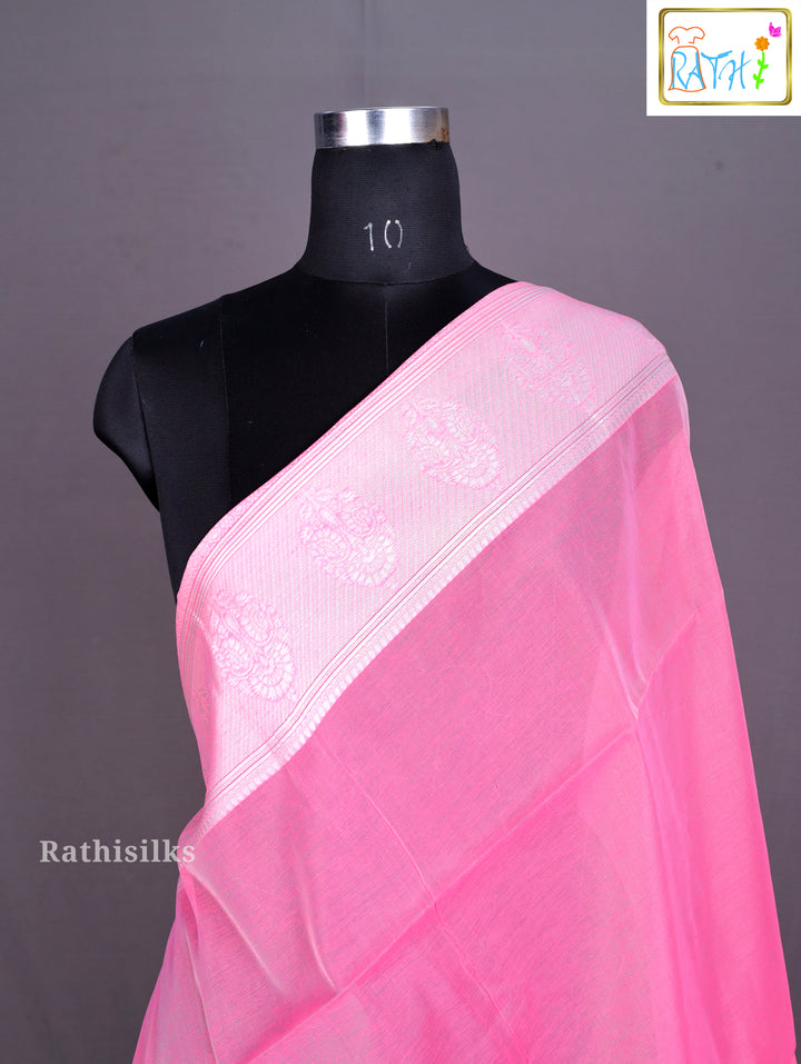 Dazzling Hot Pink Woven Synthetic Saree