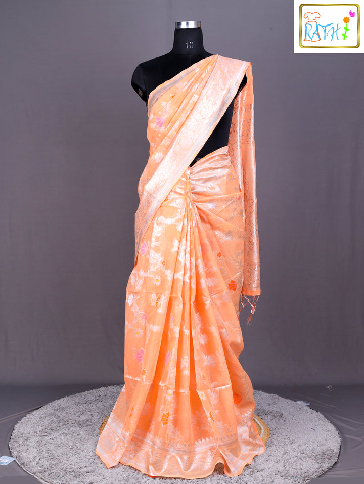 Shimmering Peach Synthetic Saree