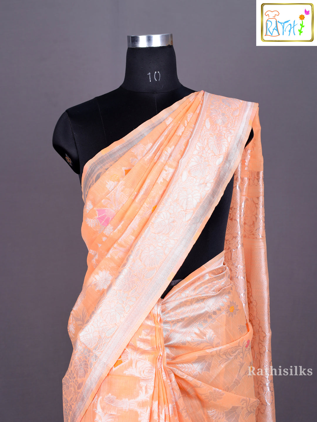 Shimmering Peach Synthetic Saree