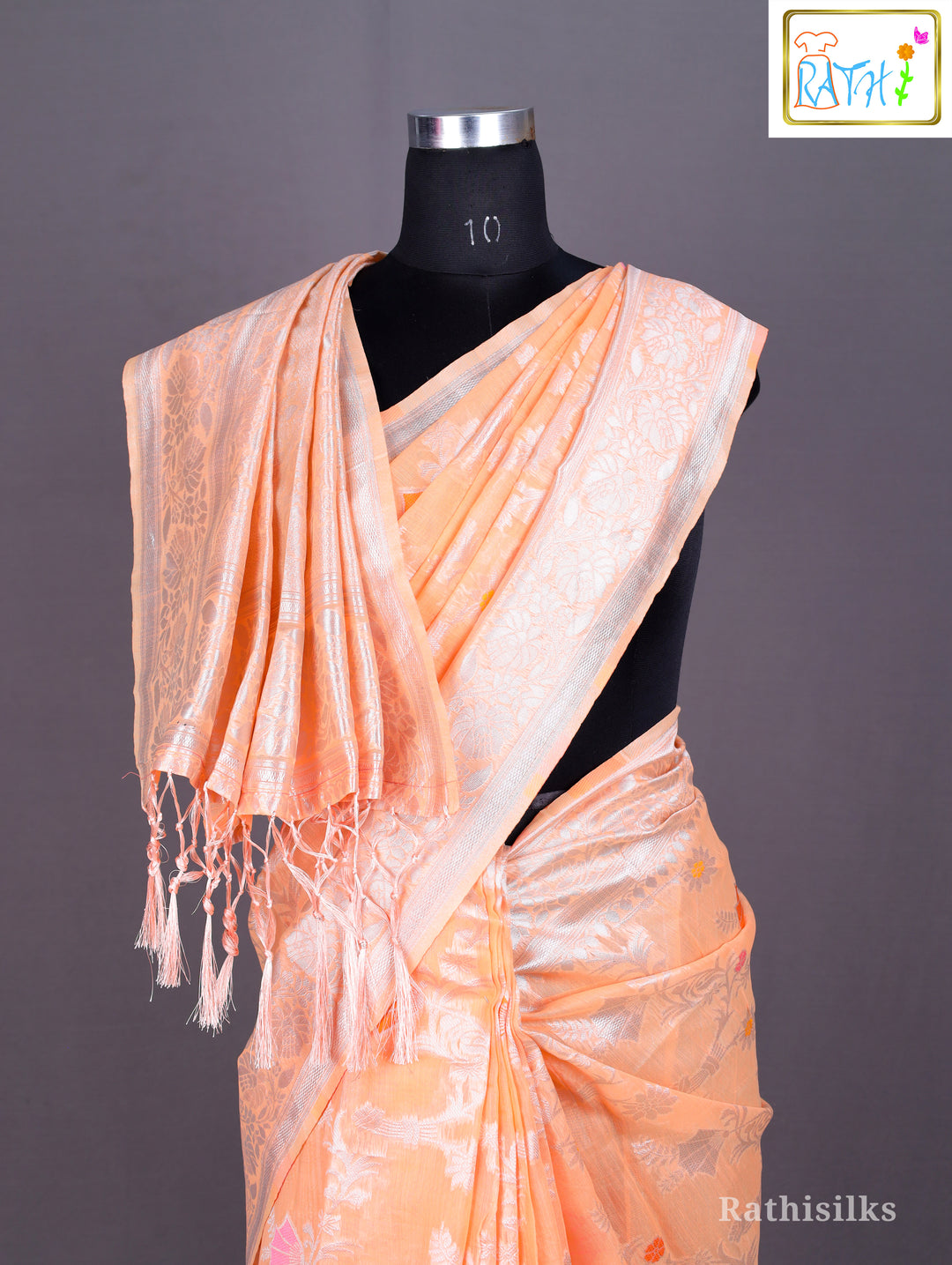 Shimmering Peach Synthetic Saree