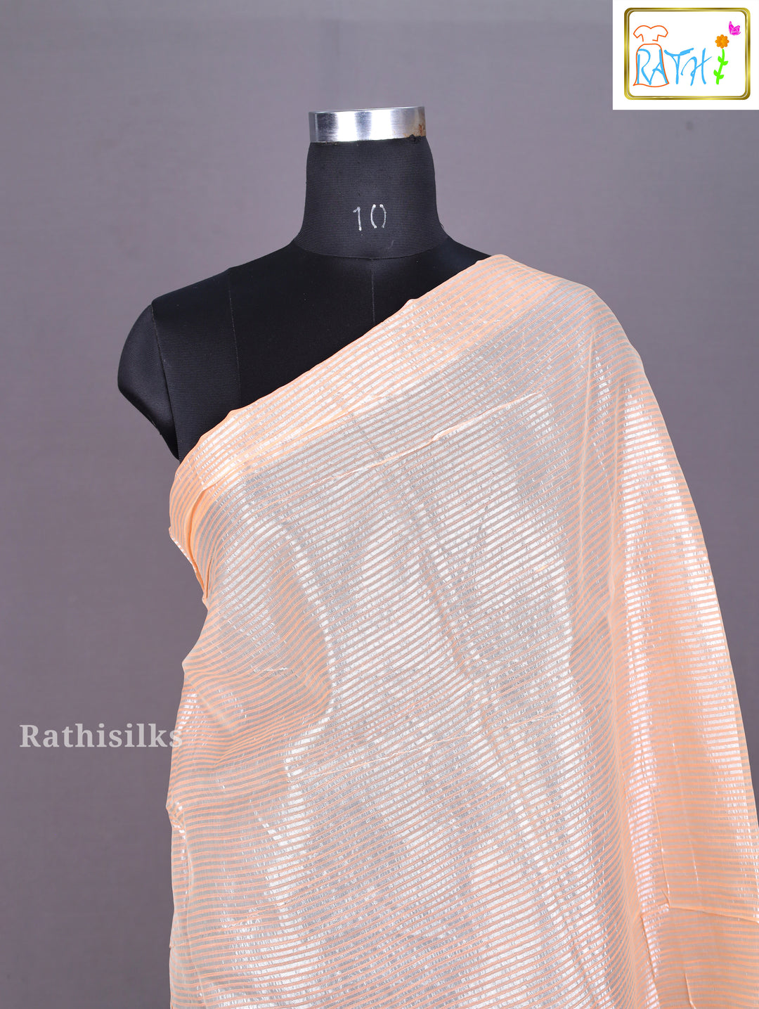 Shimmering Peach Synthetic Saree