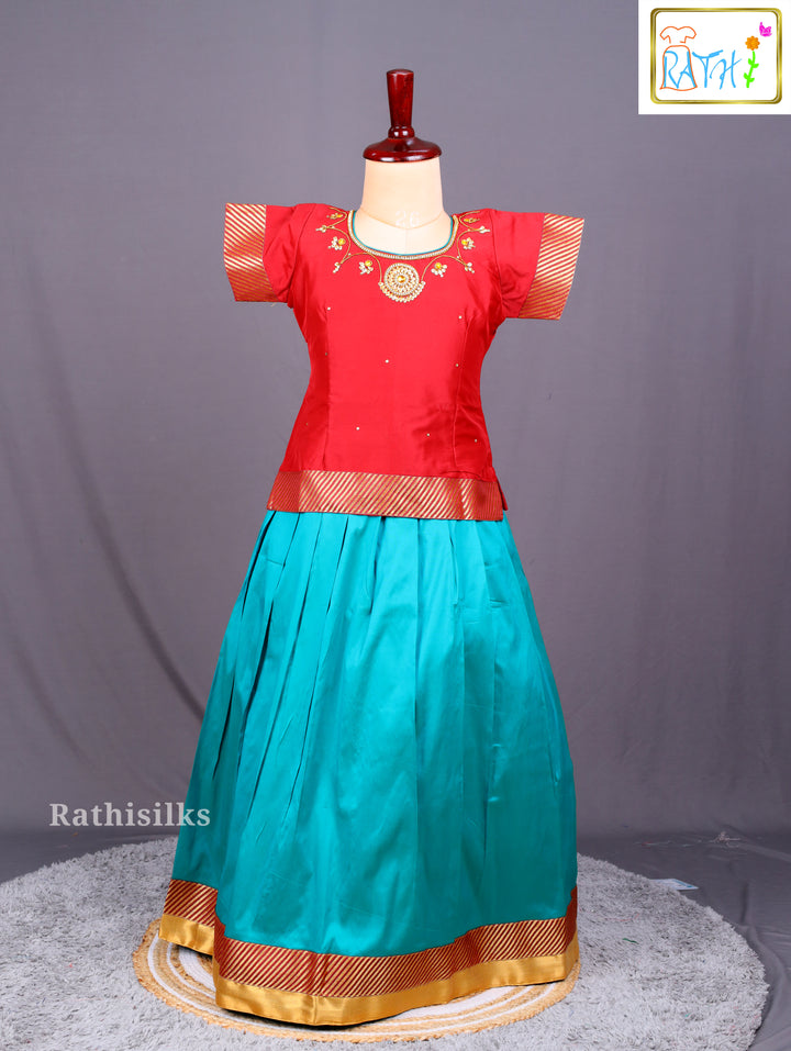 Traditional Red and Teal Art Silk Pavadai Sattai