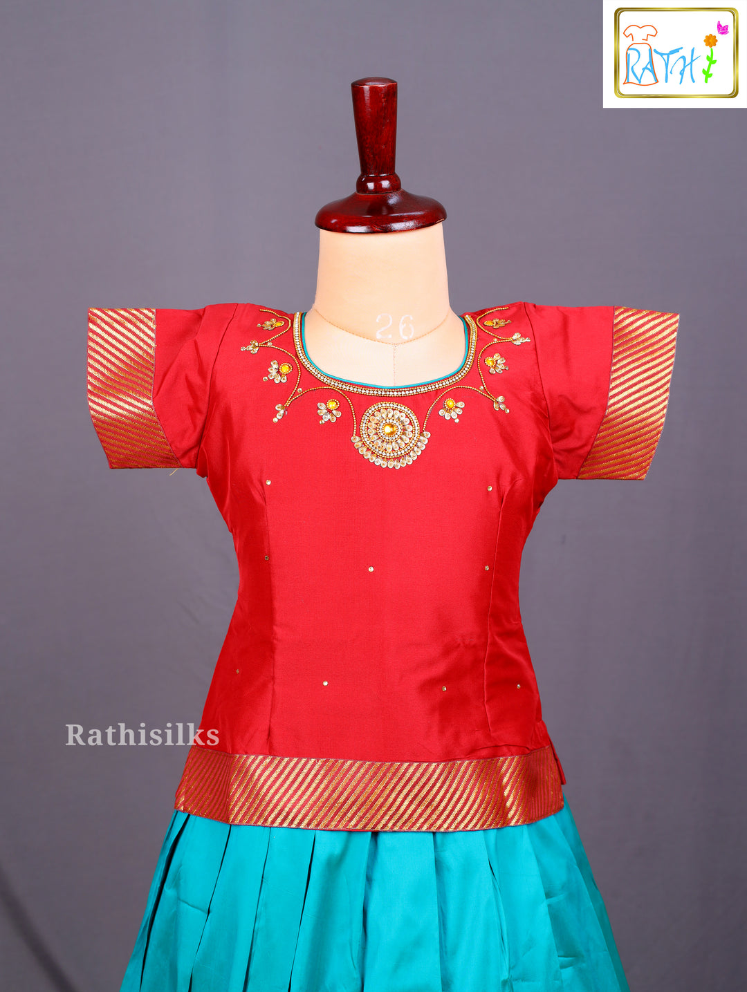 Traditional Red and Teal Art Silk Pavadai Sattai