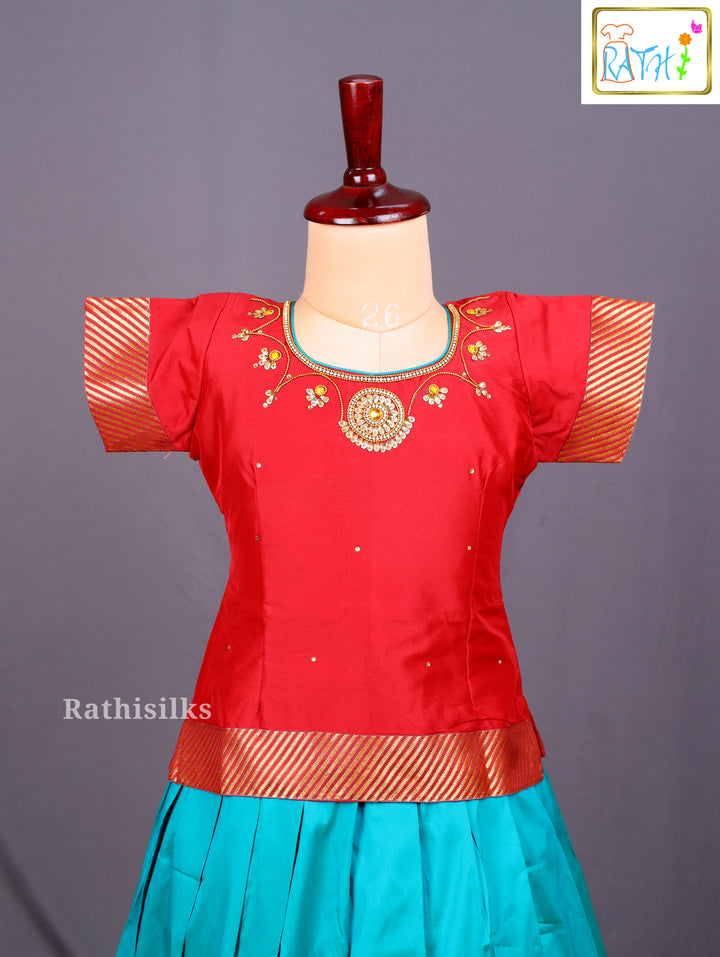 Traditional Red and Teal Art Silk Pavadai Sattai