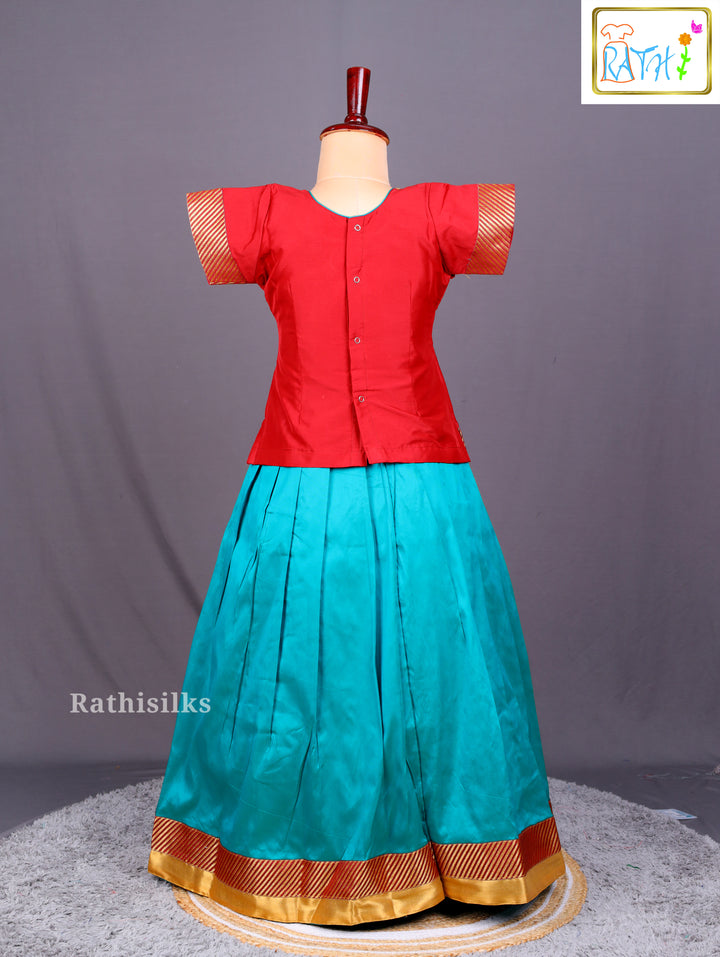 Traditional Red and Teal Art Silk Pavadai Sattai