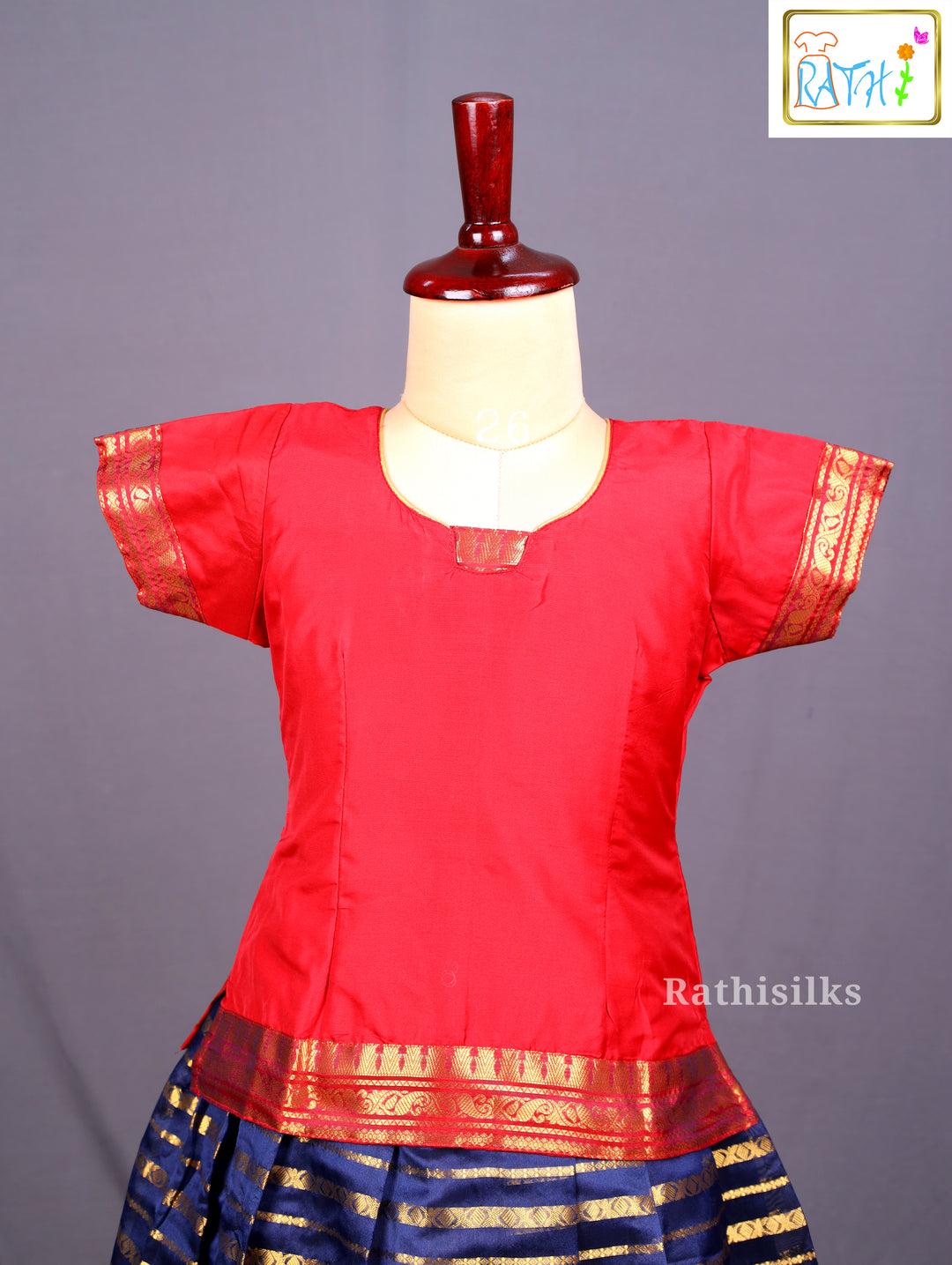 Traditional Red and Navy Blue Art Silk Pavadai Sattai