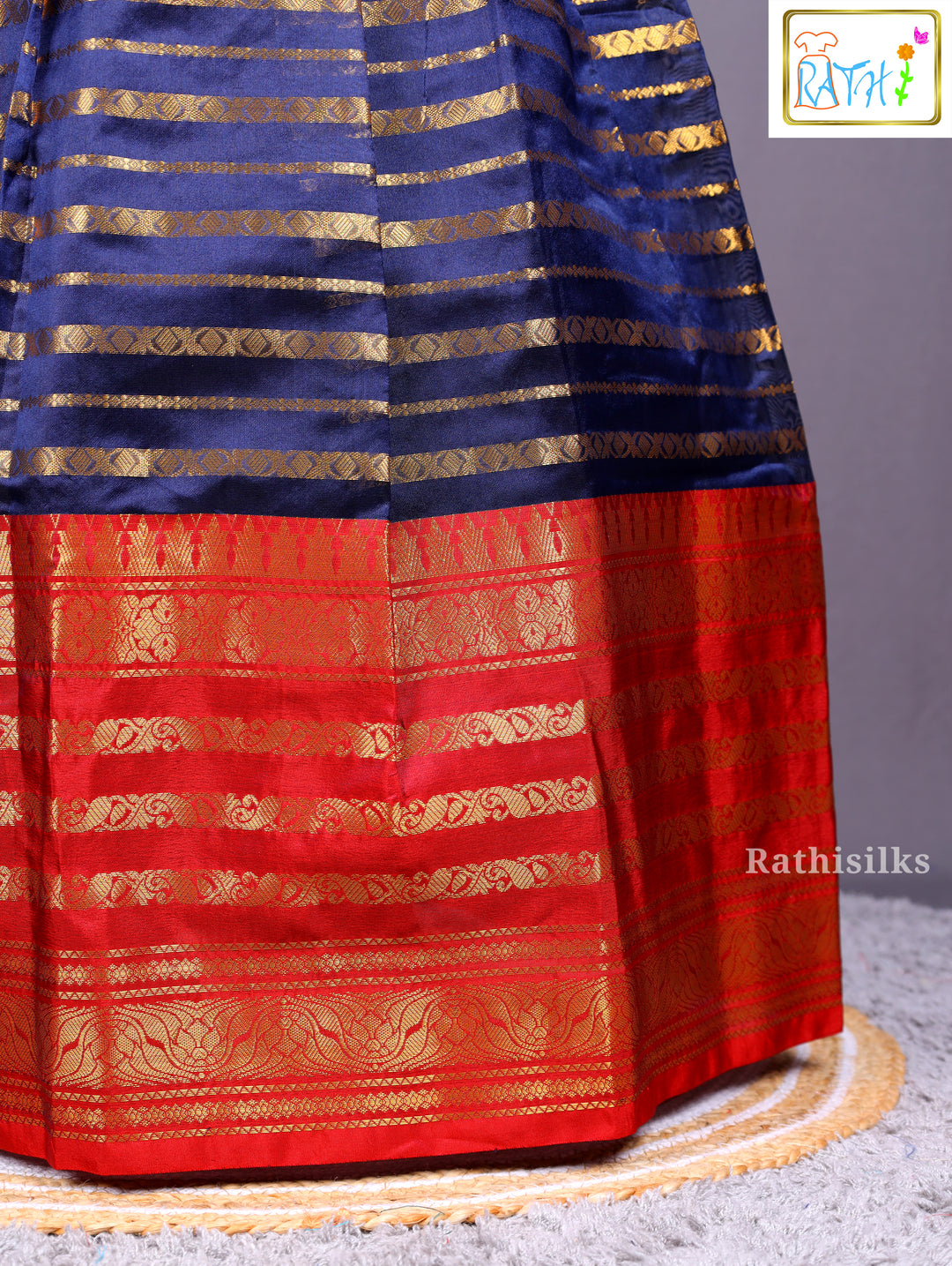 Traditional Red and Navy Blue Art Silk Pavadai Sattai