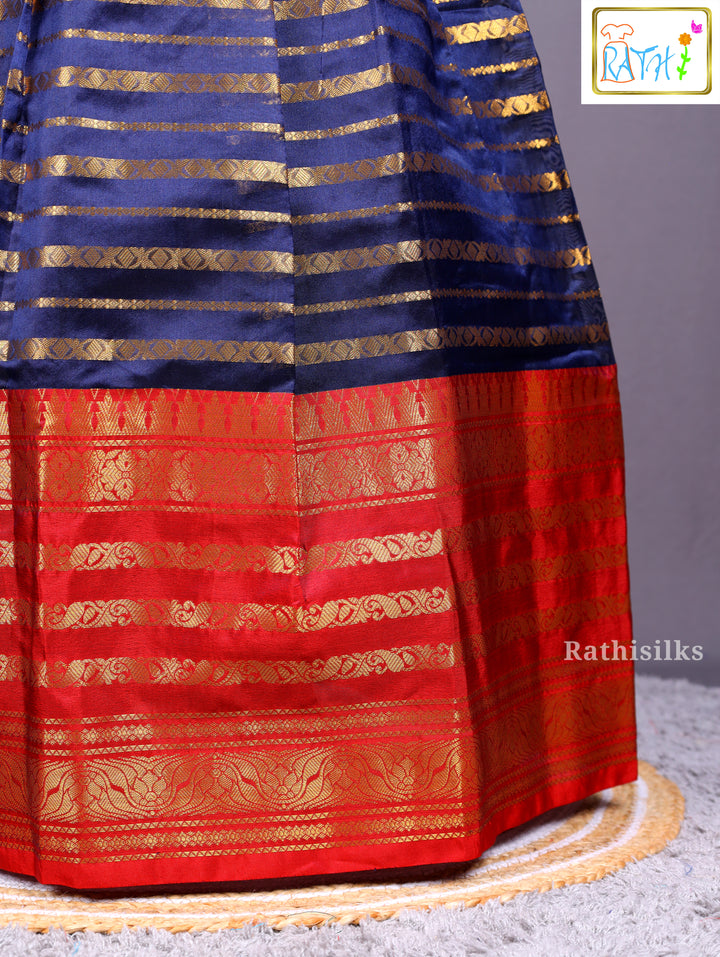 Traditional Red and Navy Blue Art Silk Pavadai Sattai