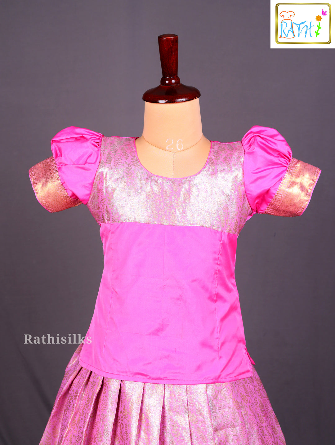 Bright Pink Art Silk Pavadai Sattai