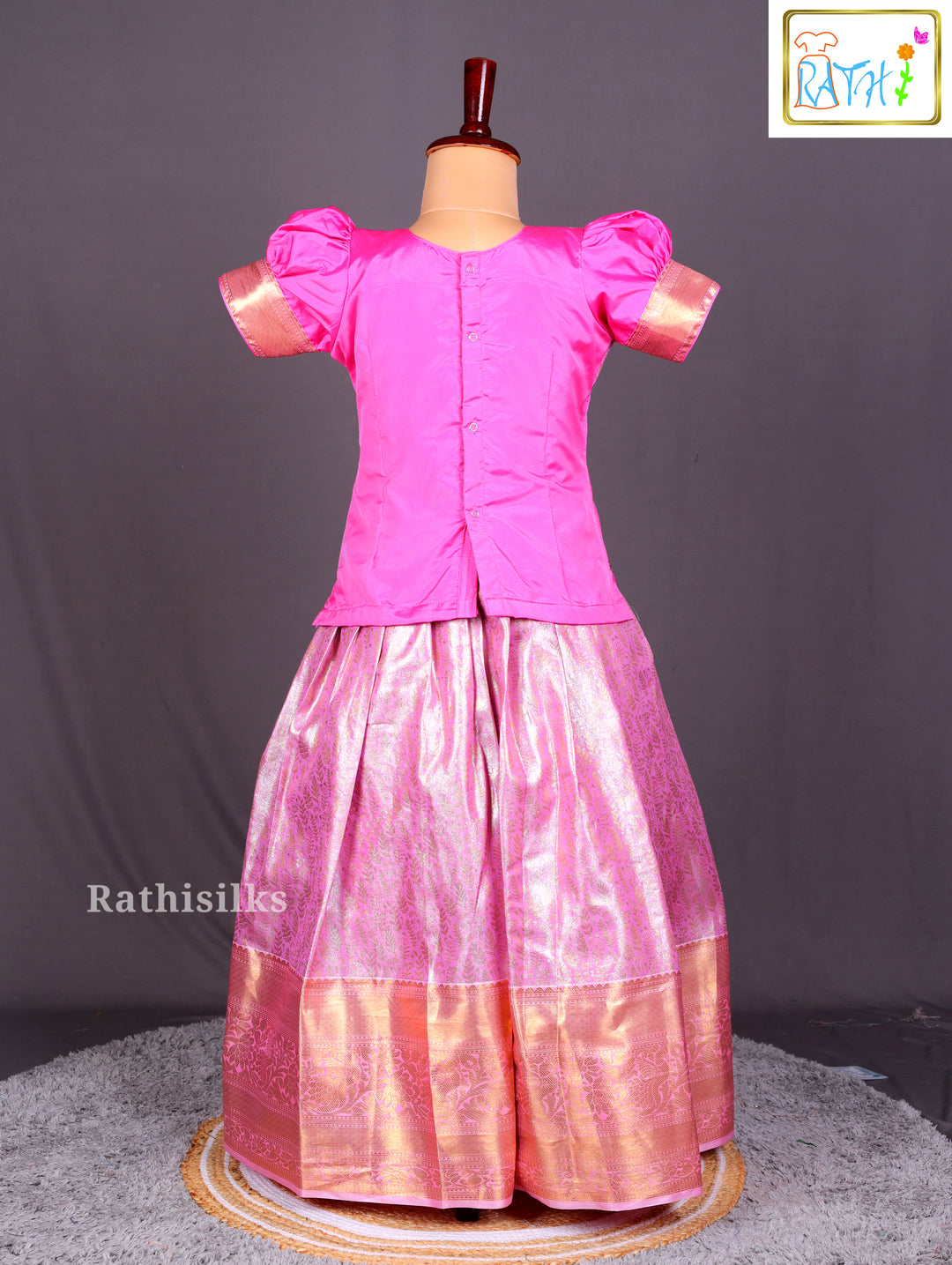 Bright Pink Art Silk Pavadai Sattai