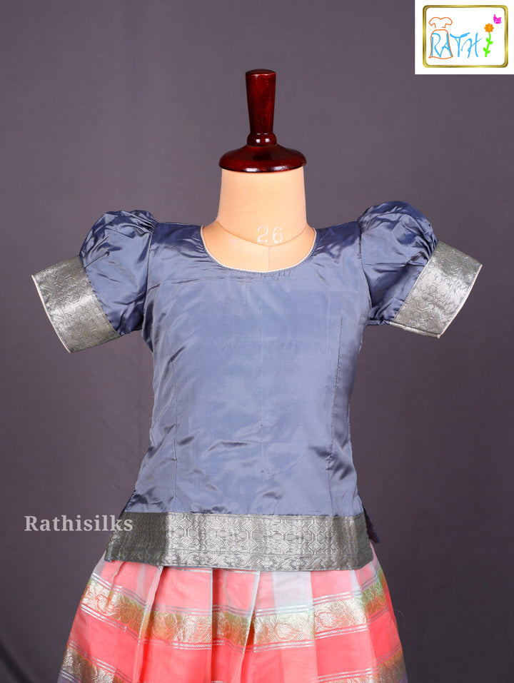 Steel Grey and Multi-Color Checkered Art Silk Pavadai Sattai