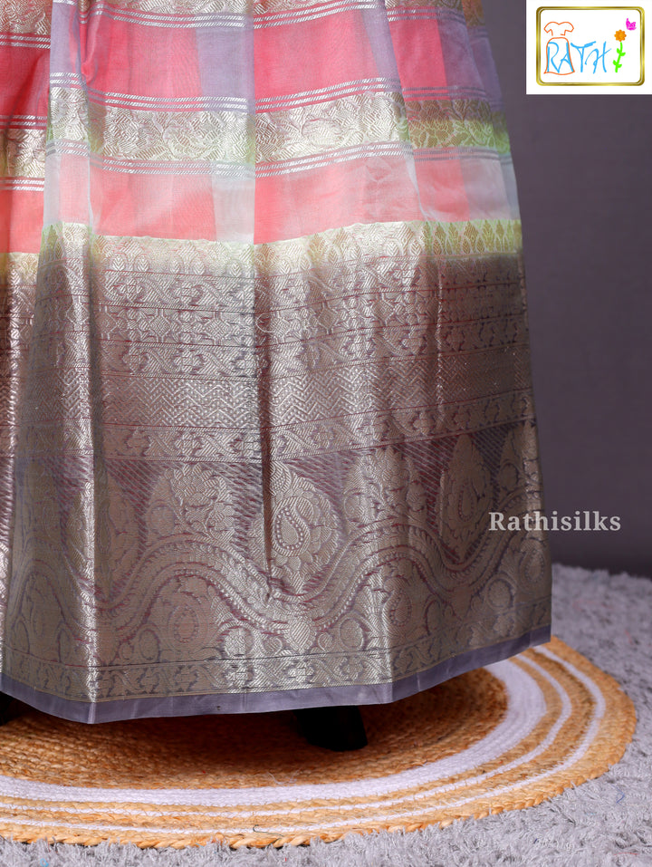 Steel Grey and Multi-Color Checkered Art Silk Pavadai Sattai