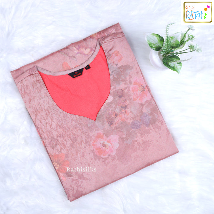 Pink Floral Print Kurta Tops