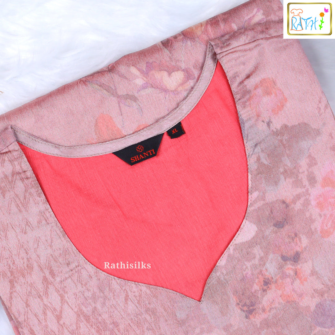 Pink Floral Print Kurta Tops