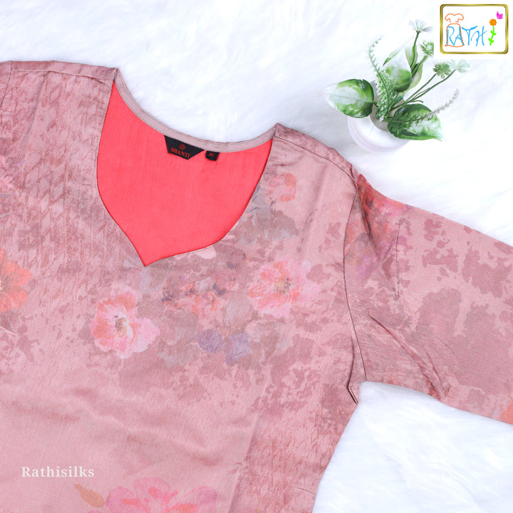 Pink Floral Print Kurta Tops