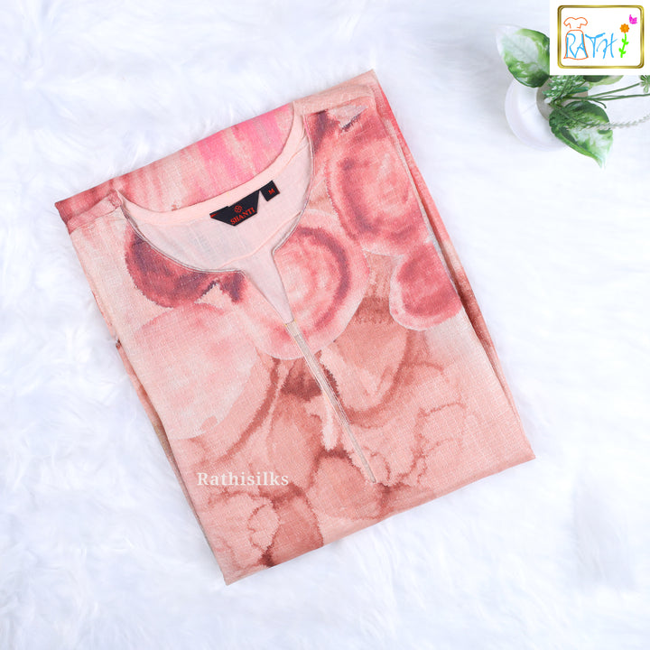 PINK ABSTRACT ROSE PRINT KURTA TOP
