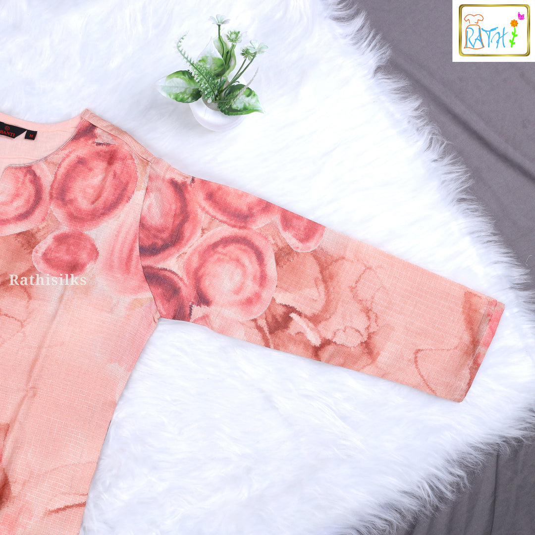 PINK ABSTRACT ROSE PRINT KURTA TOP