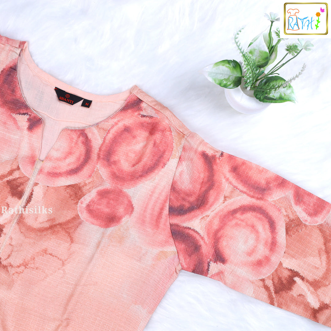 PINK ABSTRACT ROSE PRINT KURTA TOP