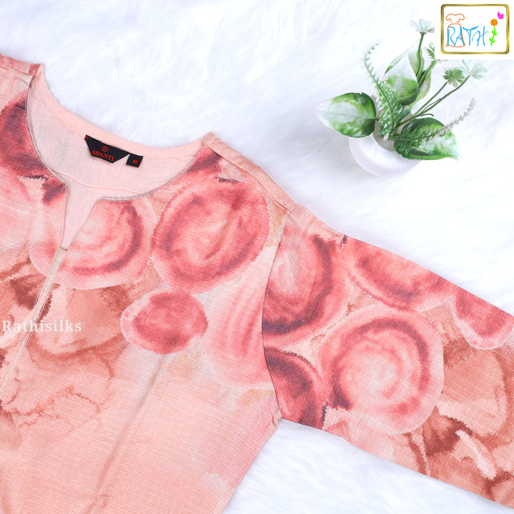 PINK ABSTRACT ROSE PRINT KURTA TOP