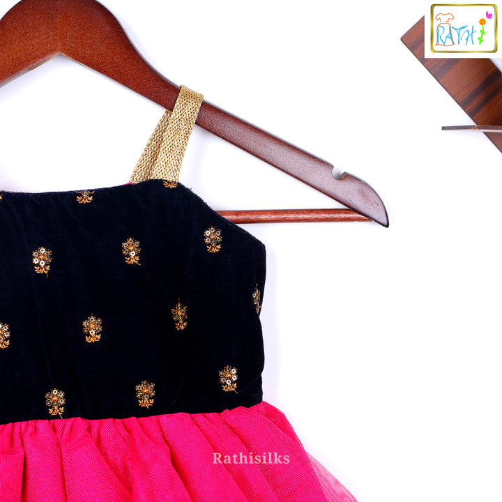 Black Velvet & Rani Pink Tiered Frock