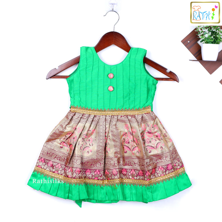 Festive Green & Gold Brocade Frock
