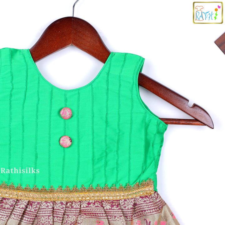 Festive Green & Gold Brocade Frock
