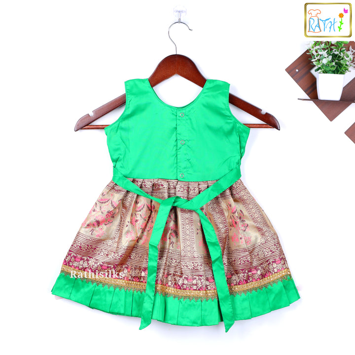 Festive Green & Gold Brocade Frock