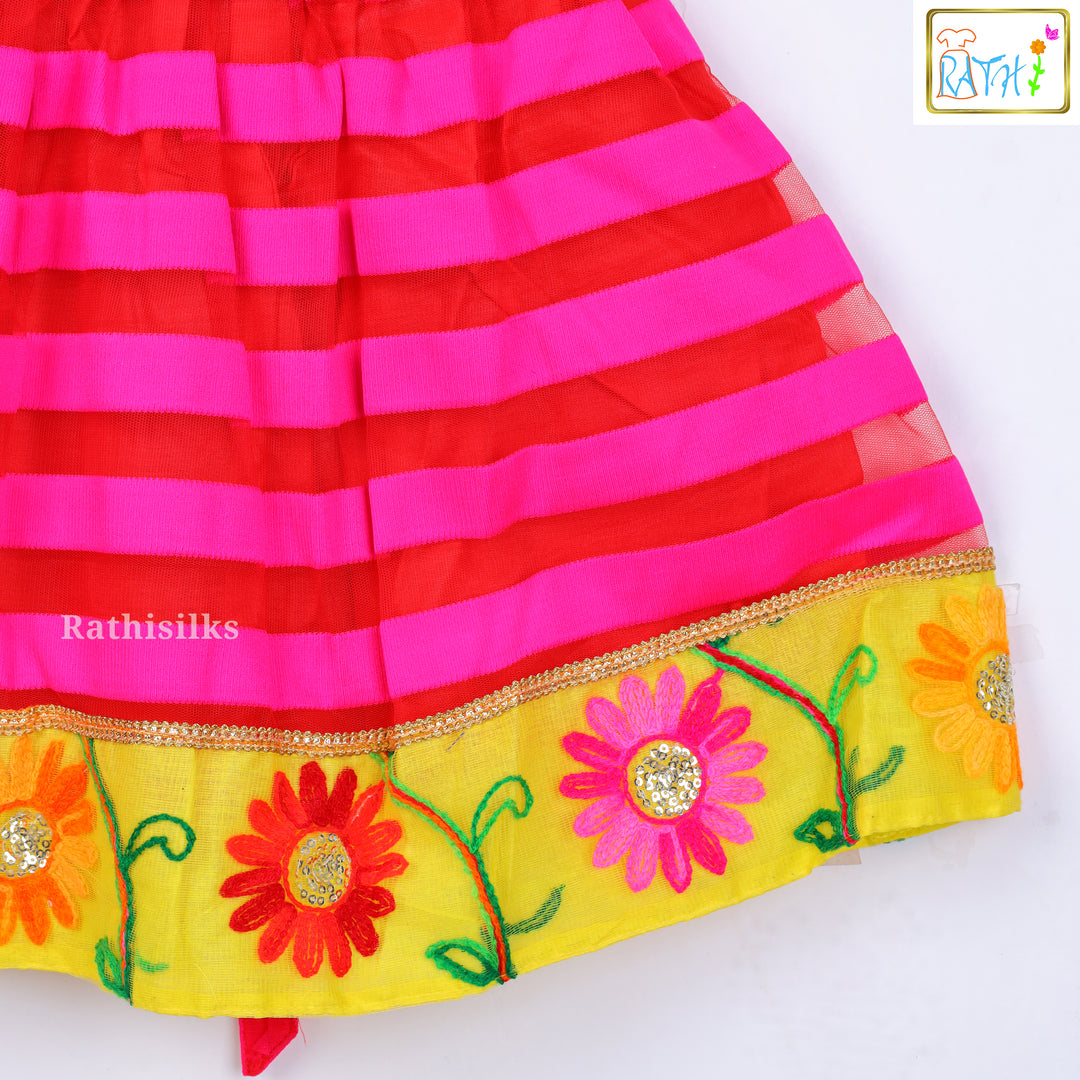Yellow & Pink Floral Embroidered Ethnic Frock