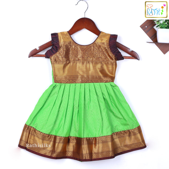 Traditional Green and Gold Brocade Ethnic Frock