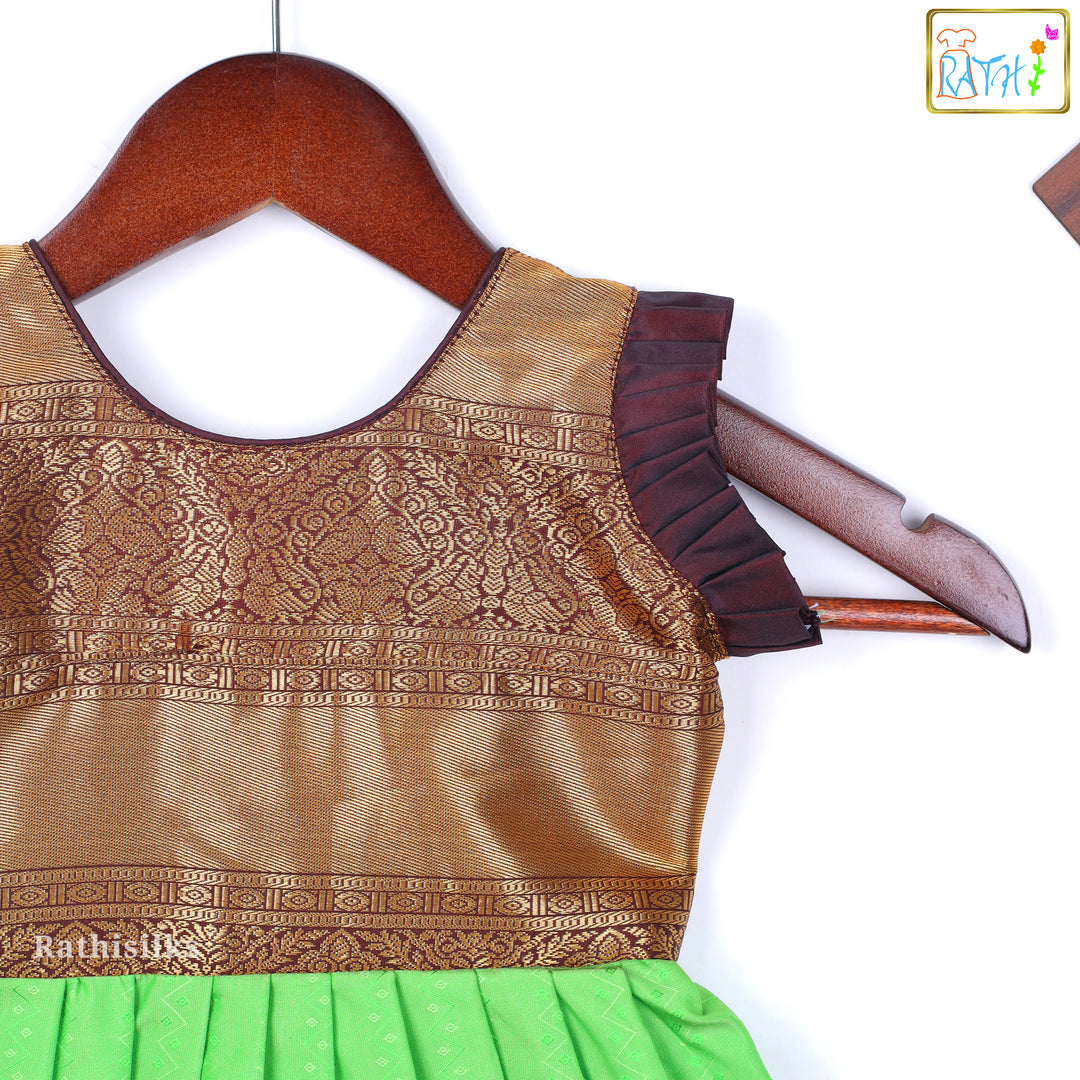 Traditional Green and Gold Brocade Ethnic Frock