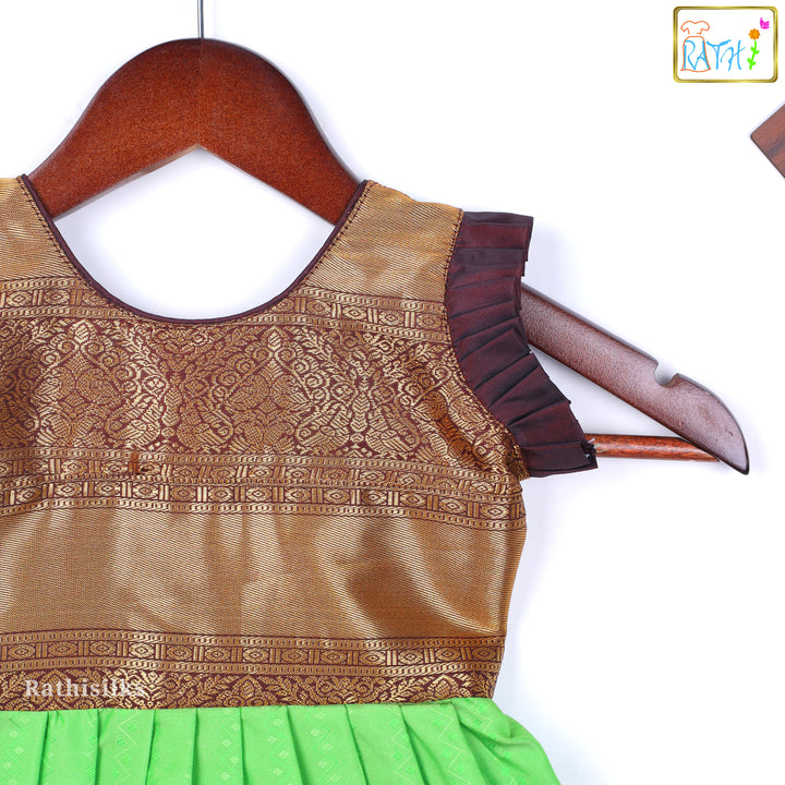 Traditional Green and Gold Brocade Ethnic Frock