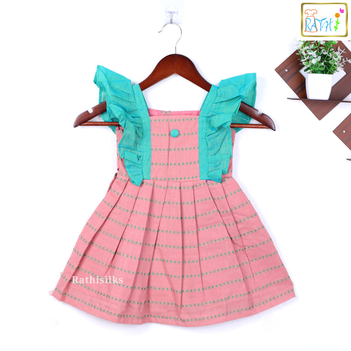 Pink and Teal Ruffle Detail Frock