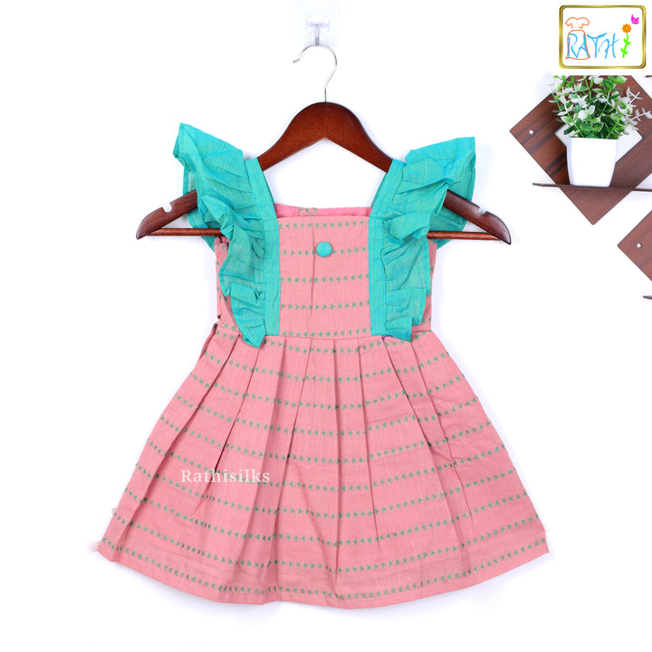 Pink and Teal Ruffle Detail Frock