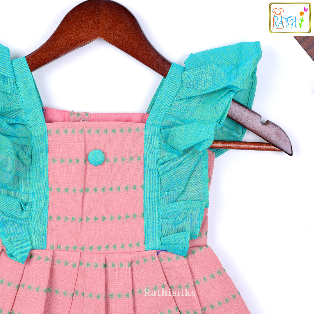 Pink and Teal Ruffle Detail Frock