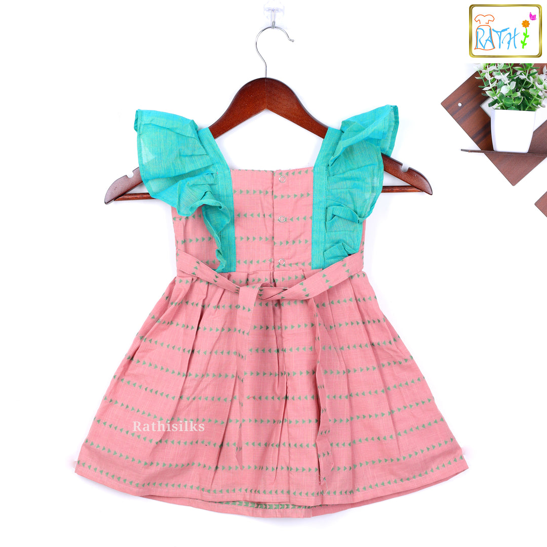 Pink and Teal Ruffle Detail Frock