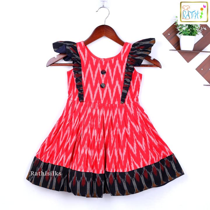 Vibrant Red and Black Ikat Print Frock