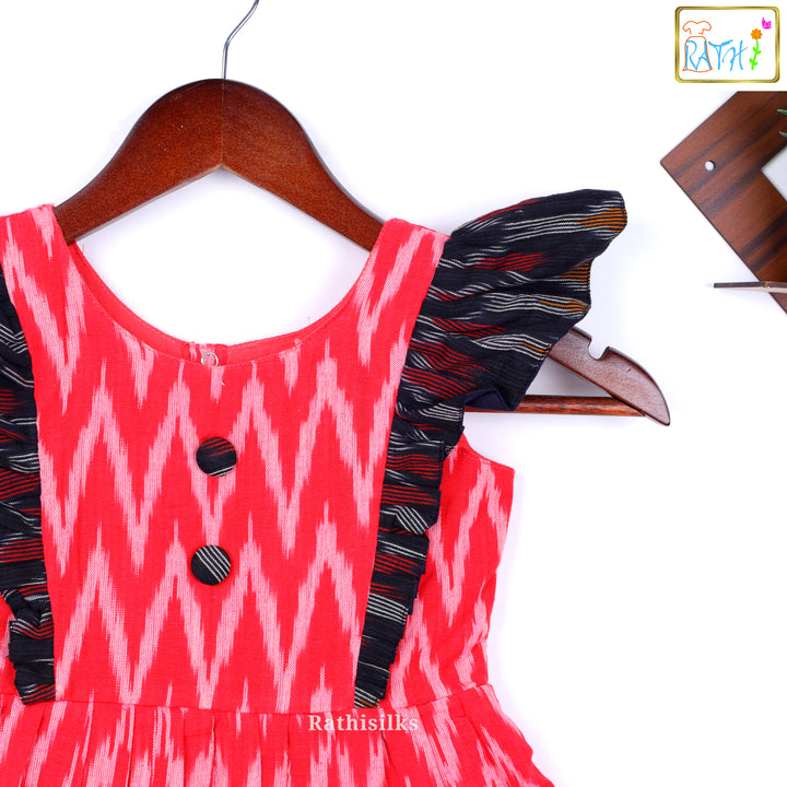 Vibrant Red and Black Ikat Print Frock